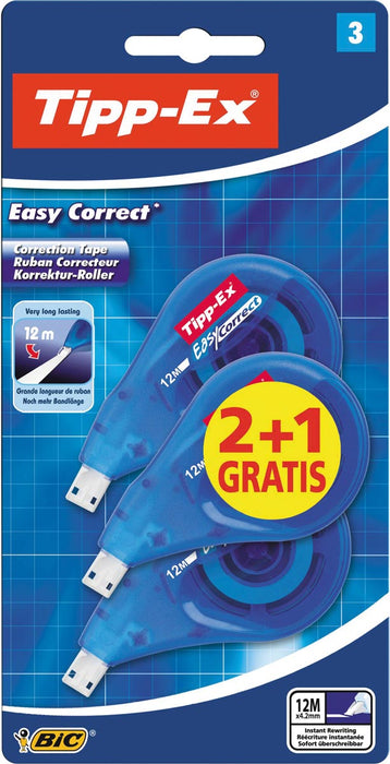 Tipp-Ex correctieroller Easy Correct, pak van 3 stuks (2 + 1 gratis) met breedte van 4,2 mm en lengte van 12 m