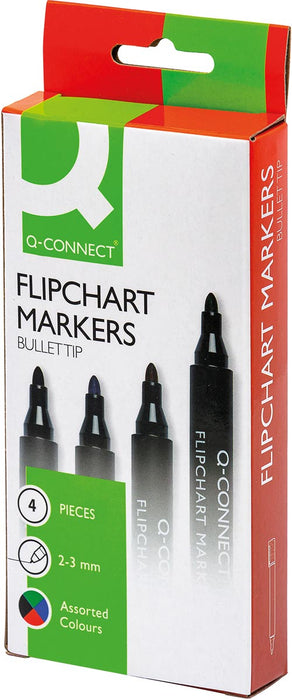 Q-CONNECT Flipchartmarker Set, 2-3 mm, Waterbasis Inkt, 6 Stuks met Ronde Punt