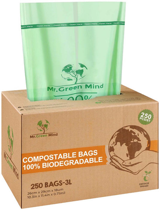 Mr. Green Mind vuilniszakken Bio, 2-3 liter, groen, doos van 250 stuks Mr. Green Mind