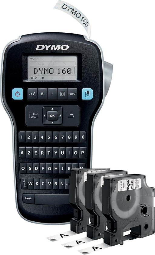 Dymo LabelManager 160 Value Pack: 3 x D1 tape, zwart op wit, 12 mm + 1 x LabelManager 160P, azerty 6 stuks, OfficeTown