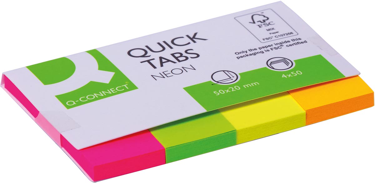 Q-CONNECT Snel Tabs, ft 20 x 50 mm, 4 x 50 tabs, assorti kleuren
