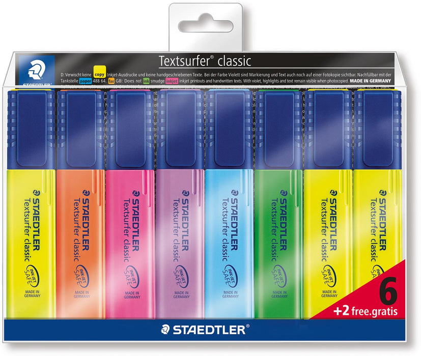 Staedtler Markeerstift Textsurfer Classic etui van 8 stuks: geel, oranje, roze, paars, blauw, groen en...