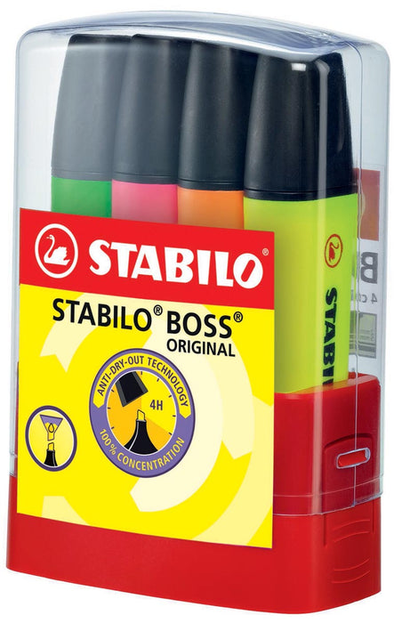 STABILO BOSS ORIGINAL markeerstift, Bureau set Parade van 4 stuks in verschillende kleuren