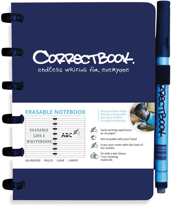 Correctbook A6 Original: Uitwisbaar Notitieboek - Marineblauw met Marker en Microvezeldoek