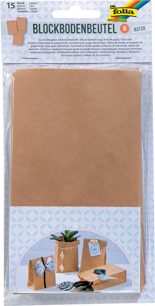 Folia papieren zak, 100 x 55 x 175 mm, pak van 15 stuks, kraft 5 stuks, OfficeTown