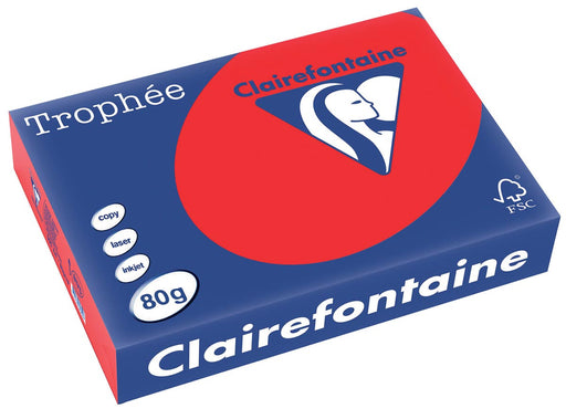 Clairefontaine Trophée Intens, gekleurd papier, A4, 80 g, 500 vel, koraal rood 5 stuks, OfficeTown