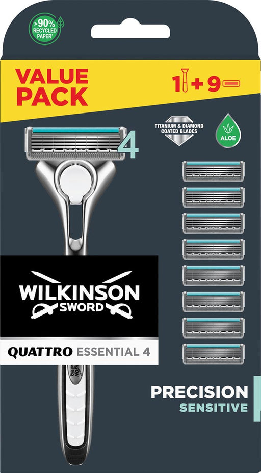 Wilkinson Quattro Essential 4 Sensitive scheermes, inclusief 8 navullingen 10 stuks, OfficeTown