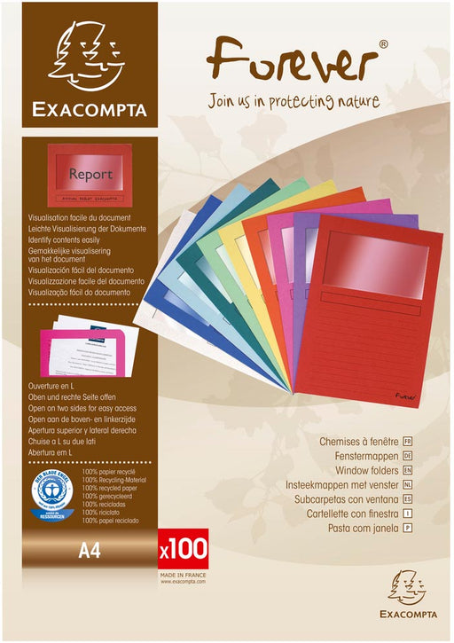 Exacompta L-map Forever, voor ft A4, pak van 100 stuks, geassorteerde kleuren 4 stuks, OfficeTown