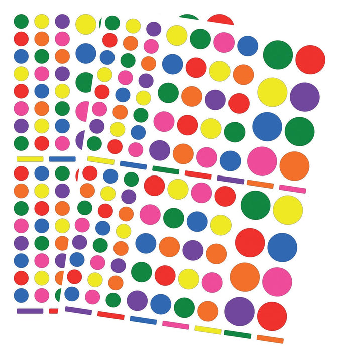 Verwijderbare stickers voor kinderen, cirkelvormig, blister met 624 stuks in diverse kleuren en groottes
