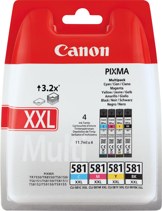 Canon inktcartridge CLI-581 XXL, 282 - 858 foto's, OEM 1998C005, 4 kleuren - geschikt voor PIXMA printers