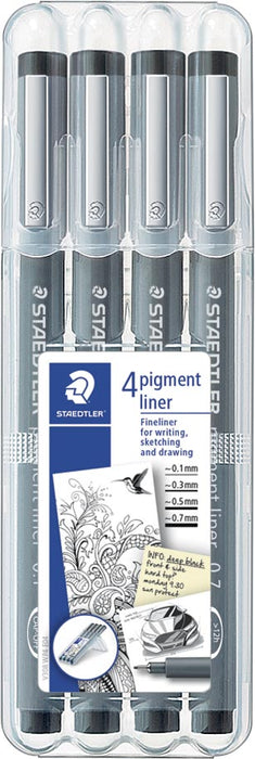 Staedtler fineliner Pigment Liner opbergdoosje met 4 stuks (0,1 - 0,3 - 0,5 en 0,7 mm)