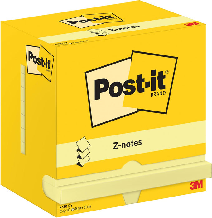 Post-It Z-Notes, 100 vellen, afmeting 76 x 127 mm, geel, doos van 12 blokken