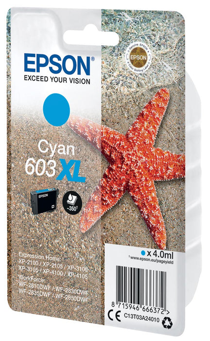 Epson inktcartridge 603 XL, 4 ml, OEM C13T03A24010, cyaan - Compatibel met diverse Epson printers