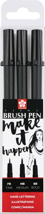 Sakura brushpen Pigma Brush, etui van 3 stuks, zwart 5 stuks, OfficeTown