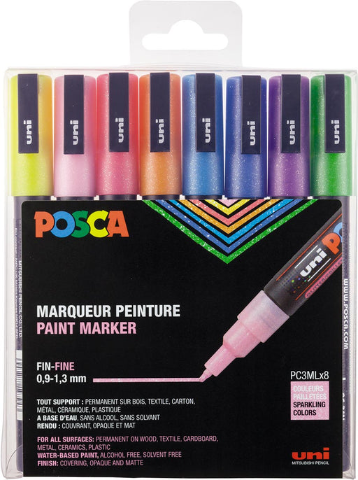 Posca paintmarker PC-3M, set van 8 markers, glitter, assorti 12 stuks, OfficeTown