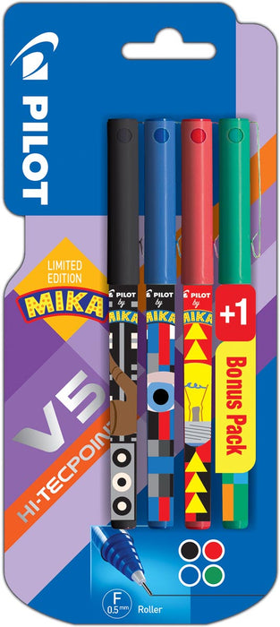 Pilot roller V-5 Mika, blister van 3+1 stuks gratis in verschillende kleuren