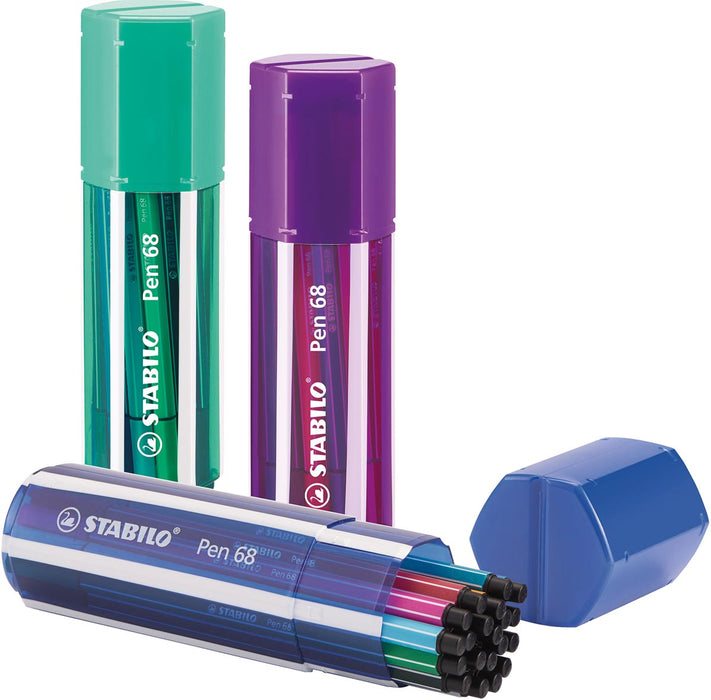 STABILO Pen 68 viltstift, Grote pennendoos met 20 stuks in diverse kleuren
