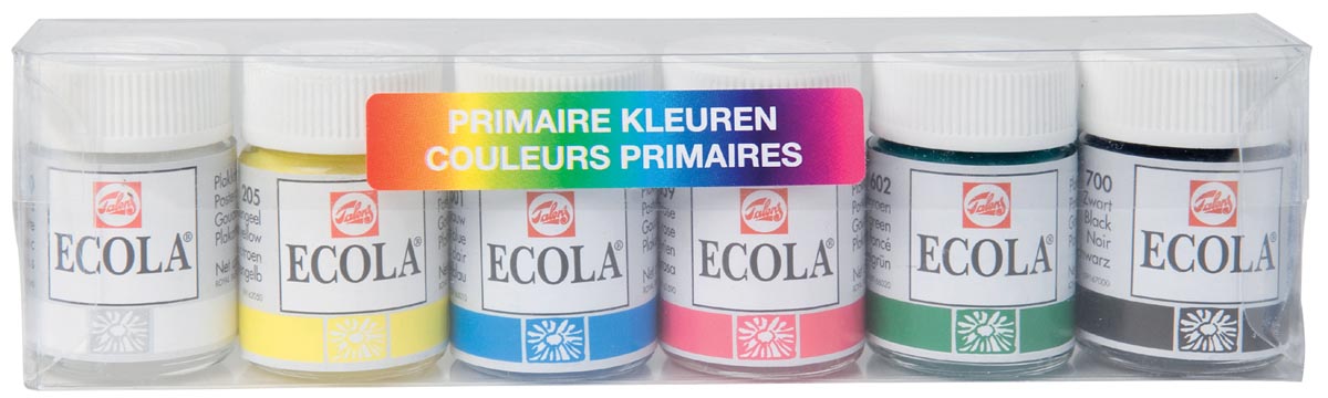 Talens Ecola plakkaatverf set van 6 potjes, 16 ml in diverse kleuren met hoge kwaliteit