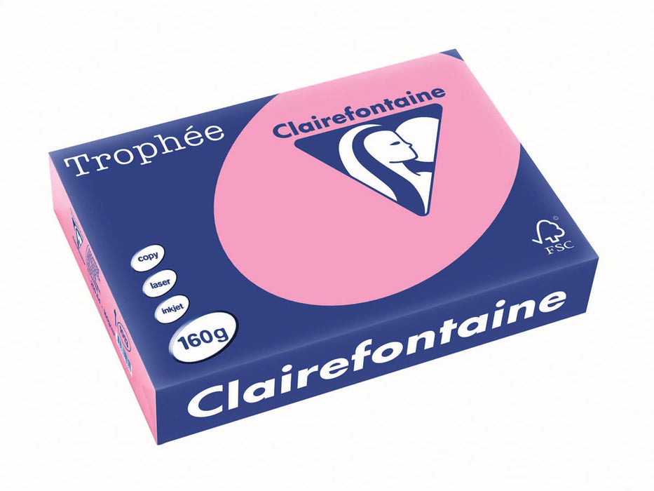 Clairefontaine Trophée Pastel, gekleurd papier, A4, 160 g, 250 vel, felroze - Roze Clairefontaine Trophée Pastel papier, A4, 160 g, 250 vellen
