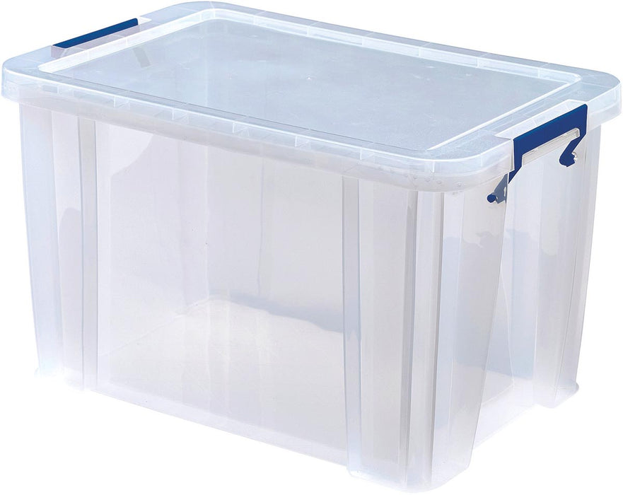 Bankers Box opbergdoos 26 liter, transparant met blauwe handvaten, per stuk verpakt in karton