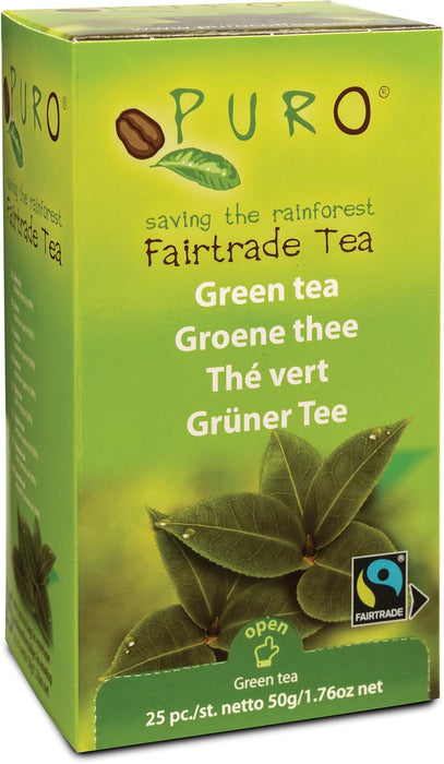 Puro thee, groene thee, fairtrade, pak van 25 zakjes: Groene Thee met Echte Stukjes Fruit en Kruiden, Fairtrade-gecertificeerd