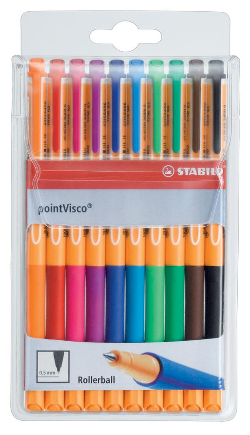 STABILO pointVisco roller, 0,5 mm, etui van 10 stuks in geassorteerde kleuren 10 stuks, OfficeTown