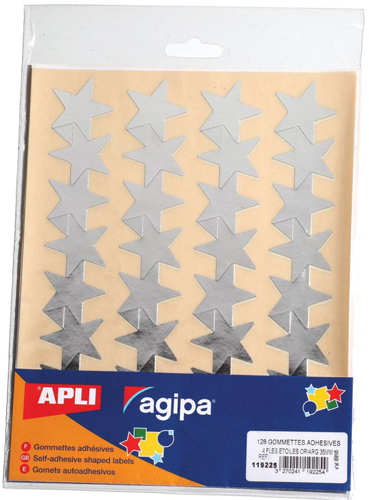 Agipa metallic stickers, blister met 128 stuks, goud en zilver, ster 35 mm