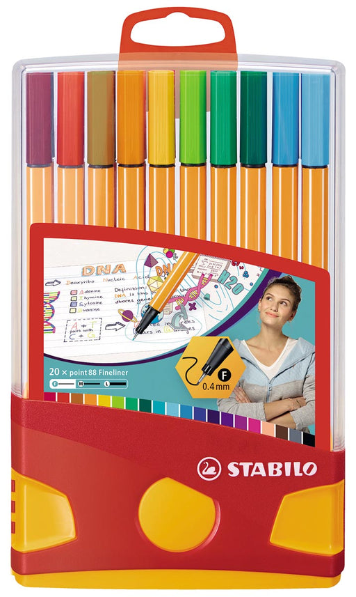 STABILO point 88 fineliner, Colorparade, rood-oranje doos, 20 stuks in geassorteerde kleuren 10 stuks, OfficeTown