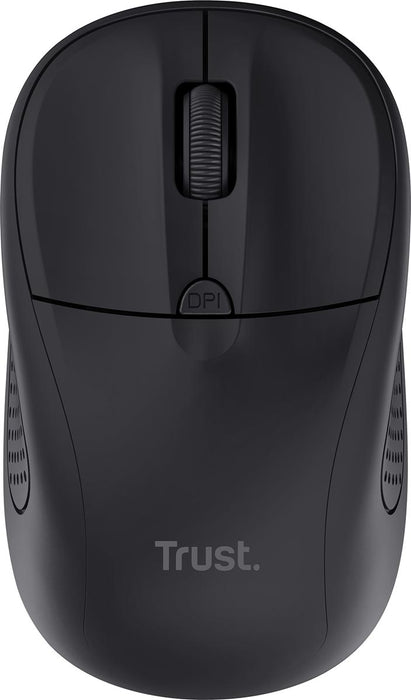 Trust Primo draadloze muis, mat zwart met opbergbare micro-USB-ontvanger, voor zowel rechts- als linkshandigen, 4 knoppen, aanpasbare gevoeligheid (1000 - 1600 dpi), draadloos bereik van 6 m, werkt op 2 AAA-batterijen (meegeleverd) matszwart