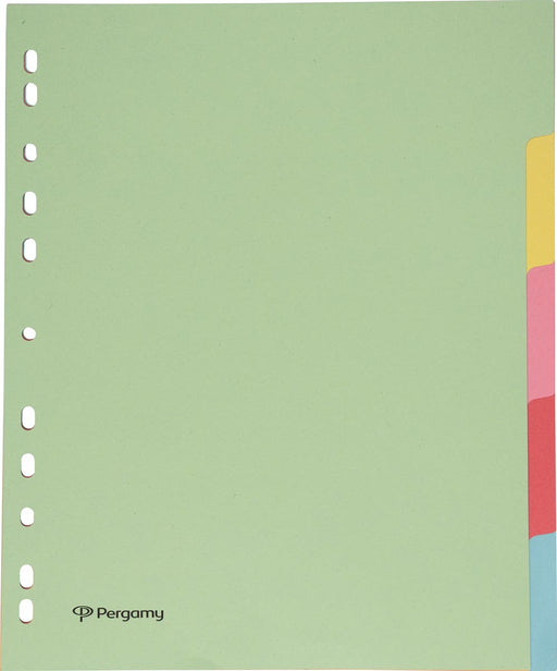 Pergamy tabbladen ft A4 maxi, 11-gaatsperforatie, karton, geassorteerde pastelkleuren, 5 tabs 50 stuks, OfficeTown