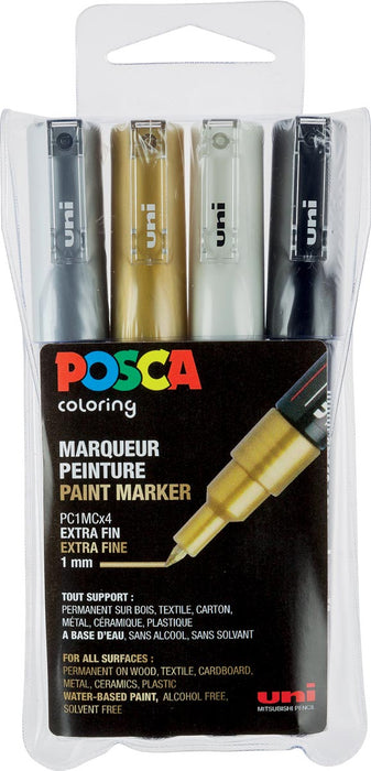 Uni POSCA verfmarker PC-1MC, 0,7 mm, set van 4 in verschillende metallic kleuren