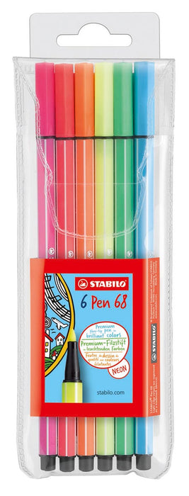 STABILO Pen 68 Neon, etui van 6 stiften in geassorteerde kleuren 10 stuks, OfficeTown