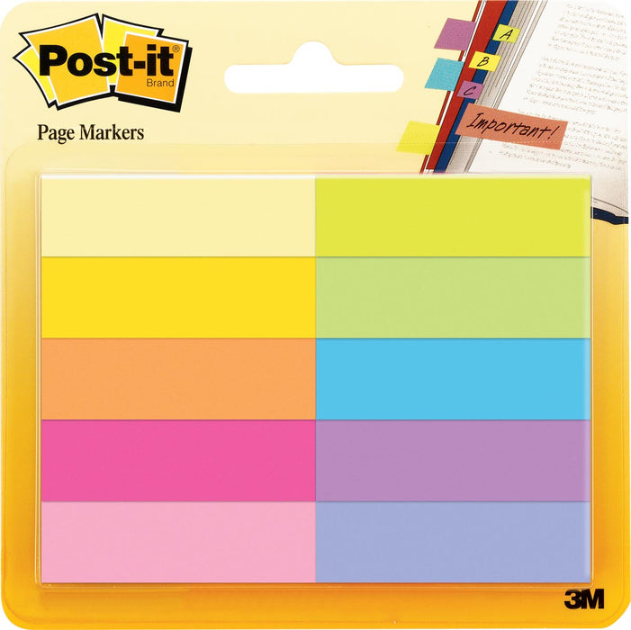 Post-It notitie markers, 50 vellen, verpakking van 10 blokjes, verschillende kleuren