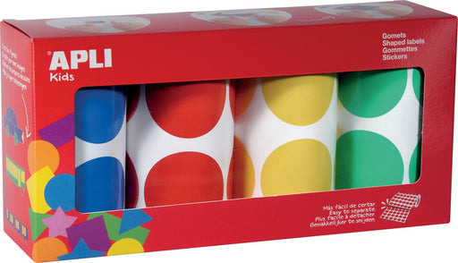Apli Kids stickers XL cirkels, diameter 45 mm, doos met 4 rollen in 4 kleuren 8 stuks, OfficeTown