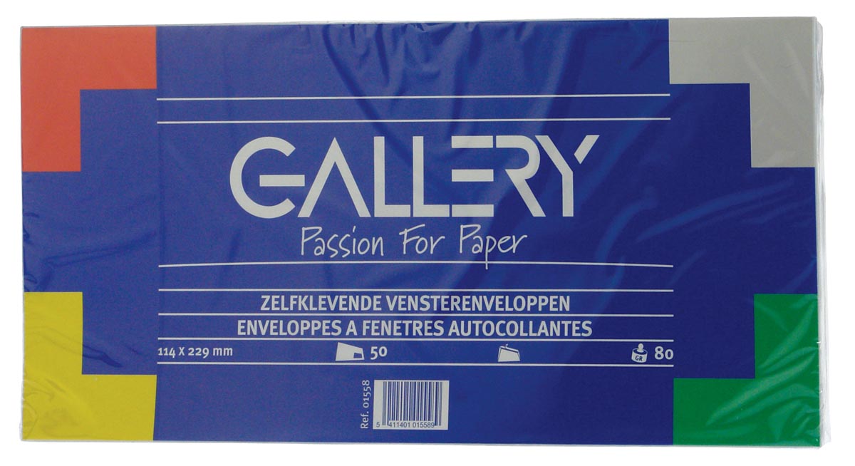 Enveloppen ft 114 x 229 mm, wit, FSC-gecertificeerd, 50 stuks met venster rechts, stripsluiting