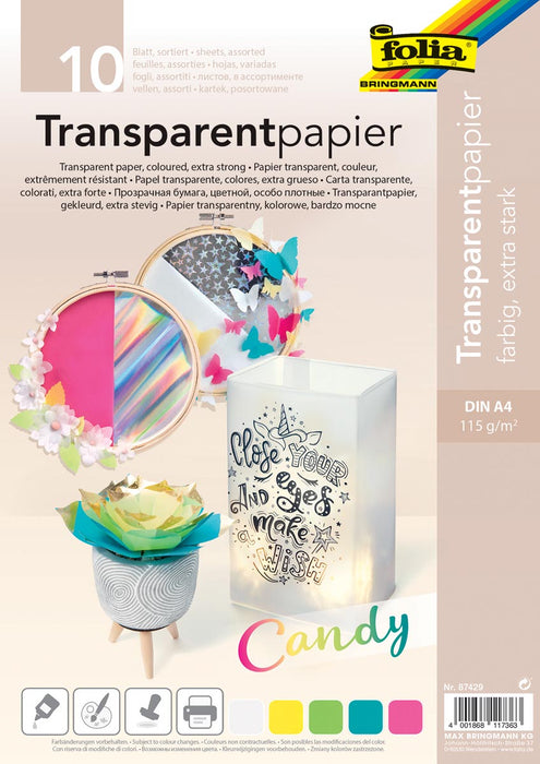 Folia transparant papier, pak van 10 vel in 5 geassorteerde kleuren 5 stuks, OfficeTown