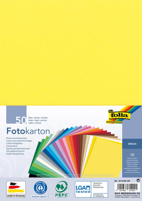 Gekleurd Fotokarton Folia, A4-formaat, 50 vel in 10 verschillende kleuren
