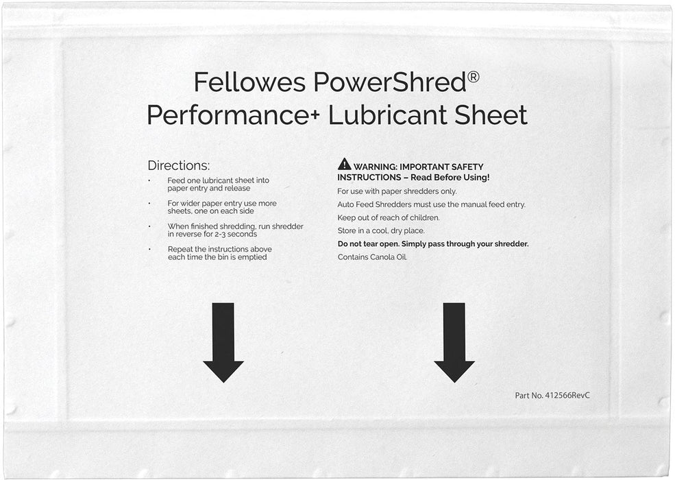 Fellowes Powershred Performance+ oliebladen, pak van 10 vel