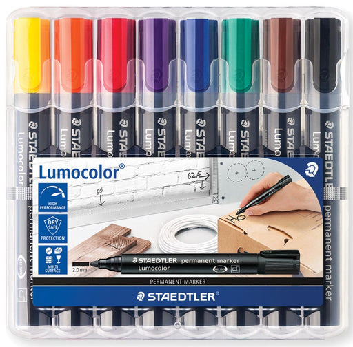 Staedtler Lumocolor 352, permanent marker, ronde punt, 2 mm, etui van 8 stuks in geassorteerde kleuren 5 stuks, OfficeTown