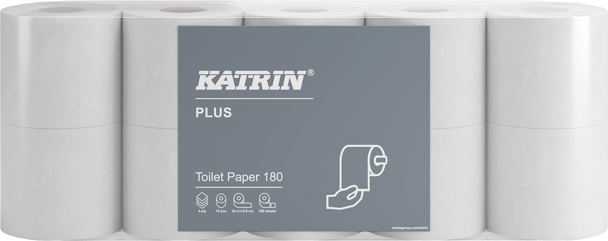 Katrin Plus toiletpapier, 4-laags, 180 vel per rol, pak van 10 rollen 7 stuks, OfficeTown
