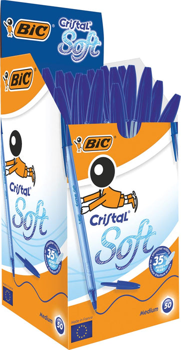 Bic balpen Cristal Soft, medium punt, pak van 50 stuks, blauw
