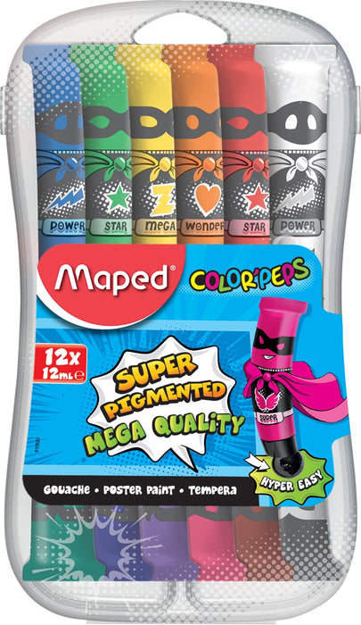 Maped plakkaatverf Color'Peps, 12 ml, 12 tubes in een plastic etui