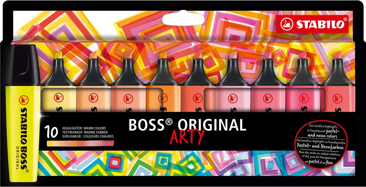 STABILO BOSS ORIGINAL markeerstift Arty, kartonnen etui van 10 stuks in geassorteerde kleuren, OfficeTown