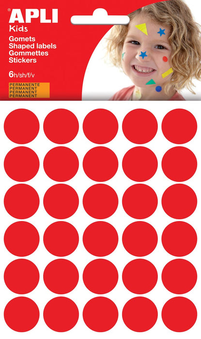 Apli Kids stickers, cirkel diameter 20 mm, blister with 180 pieces, rood
