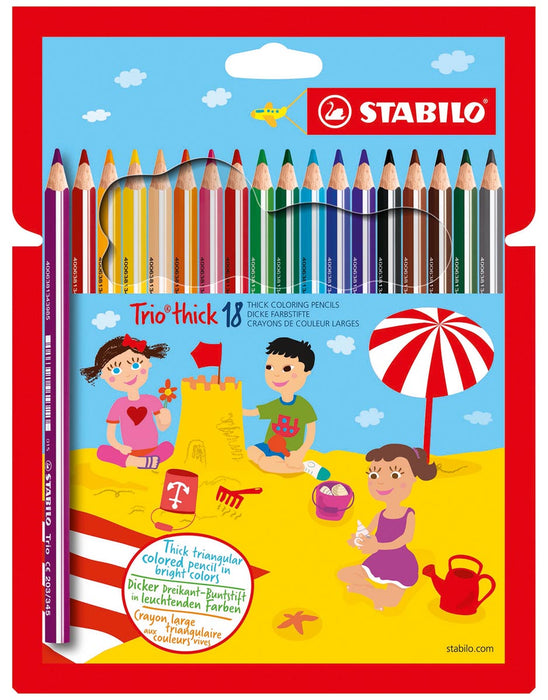 STABILO Trio dikke kleurpotloden, verpakking van 18 stuks in verschillende kleuren