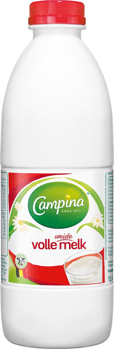 Campina volle melk 1 liter, pak van 6 stuks met buiten geweidekoeien