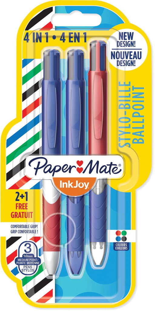Paper Mate 4-kleuren balpen Inkjoy French Connection, blister 2 + 1 gratis 12 stuks, OfficeTown