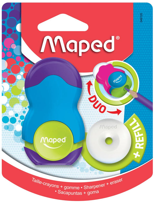 Maped puntenslijper + gum Loopy Soft Touch, blister met 1 stuk