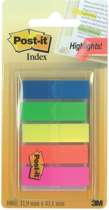 Post-it index doorschijnend, ft 11,9 x 43,2 mm, houder met 20 tabs in 5 verschillende kleuren