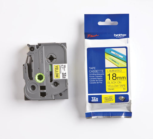 Brother TZe tape voor P-Touch 18 mm, zwart op geel 25 stuks, OfficeTown